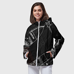 Ветровка с капюшоном женская Чертеж ракеты, цвет: 3D-белый — фото 2