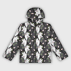 Ветровка с капюшоном женская Кошки с зелеными глазами, цвет: 3D-черный