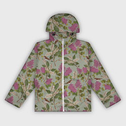 Ветровка с капюшоном женская Мухоловки и сирень, цвет: 3D-белый