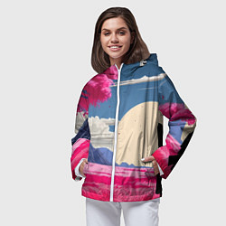 Ветровка с капюшоном женская Самурай в поле на закате, цвет: 3D-белый — фото 2