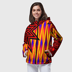 Ветровка с капюшоном женская Ассиметричный с многолучевыми звездами, цвет: 3D-черный — фото 2