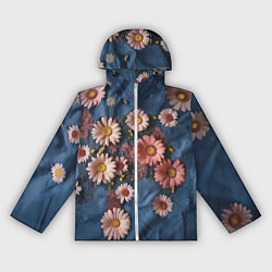 Ветровка с капюшоном женская Хризантемы на джинсе, цвет: 3D-белый
