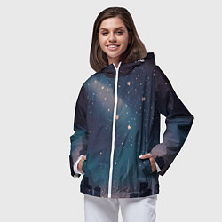 Ветровка с капюшоном женская Звёздное небо над городом - нейросеть, цвет: 3D-белый — фото 2