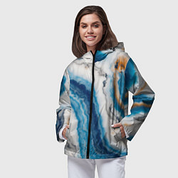 Ветровка с капюшоном женская Узор волна голубой океанический агат, цвет: 3D-черный — фото 2