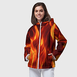 Ветровка с капюшоном женская Костёр на чёрном фоне, цвет: 3D-белый — фото 2