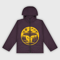 Ветровка с капюшоном женская Инопланетное вторжение летающая тарелка, цвет: 3D-черный