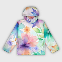 Ветровка с капюшоном женская Акварельные цветы - нейросеть, цвет: 3D-белый