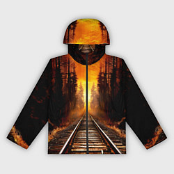 Ветровка с капюшоном женская Железная дорога на закате, цвет: 3D-черный