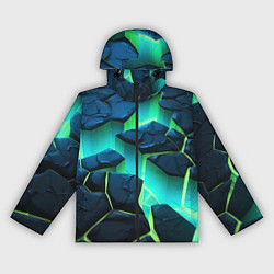 Ветровка с капюшоном женская Разлом объемных зеленых плит, цвет: 3D-черный