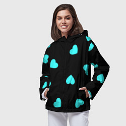 Ветровка с капюшоном женская С голубыми сердечками на черном, цвет: 3D-черный — фото 2