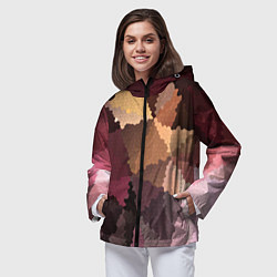 Ветровка с капюшоном женская Мозаика в коричнево-розовых тонах, цвет: 3D-черный — фото 2