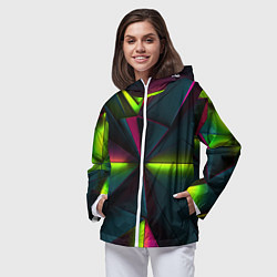 Ветровка с капюшоном женская Зеленые неоновые плиты, цвет: 3D-белый — фото 2