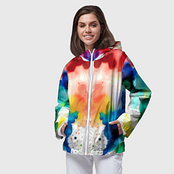 Ветровка с капюшоном женская Цветная монотипия - поп-арт, цвет: 3D-белый — фото 2