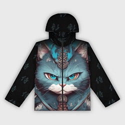 Ветровка с капюшоном женская Кот самурай сердитый, цвет: 3D-черный
