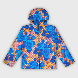 Ветровка с капюшоном женская Цветочный разноцветный узор с розами, цвет: 3D-черный