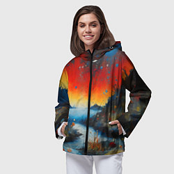Ветровка с капюшоном женская Импрессионистская абстрактная живопись, цвет: 3D-черный — фото 2