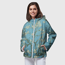 Ветровка с капюшоном женская Цветущие ветки миндаля - картина ван Гога, цвет: 3D-белый — фото 2