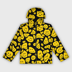 Ветровка с капюшоном женская Расплывающиеся смайлы на черном, цвет: 3D-черный