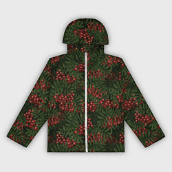 Ветровка с капюшоном женская Рябиновые ветки - паттерн, цвет: 3D-белый