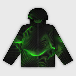 Ветровка с капюшоном женская Зеленая абстракция на черном фоне, цвет: 3D-черный