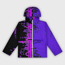 Ветровка с капюшоном женская Кибер-глитч фиолетовый, цвет: 3D-белый