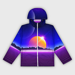 Ветровка с капюшоном женская Mountains - sun - space - vaporwave, цвет: 3D-белый