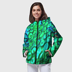 Ветровка с капюшоном женская Объемная зеленая текстура в виде чешуи, цвет: 3D-черный — фото 2