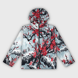 Ветровка с капюшоном женская Лепестки цветущей вишни - сакура, цвет: 3D-черный