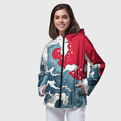 Ветровка с капюшоном женская Страна восходящего солнца - большая волна, цвет: 3D-черный — фото 2