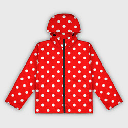 Ветровка с капюшоном женская Белый горошек на красном, цвет: 3D-черный