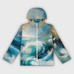 Ветровка с капюшоном женская Штормовые волны океана, цвет: 3D-белый