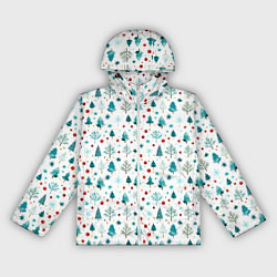 Ветровка с капюшоном женская Новогодние элементы елки снежинки шарики, цвет: 3D-белый