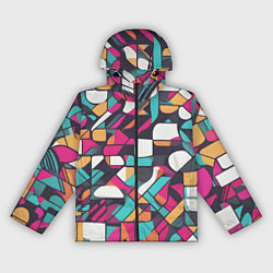 Ветровка с капюшоном женская Разноцветные ретро фигуры, цвет: 3D-черный