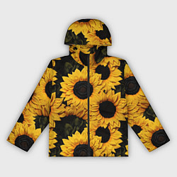 Ветровка с капюшоном женская Подсолнухи объемными мазками от нейросети, цвет: 3D-черный