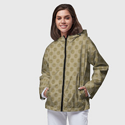 Ветровка с капюшоном женская Паттерн глаз с растительным орнаментом на бежевом, цвет: 3D-черный — фото 2