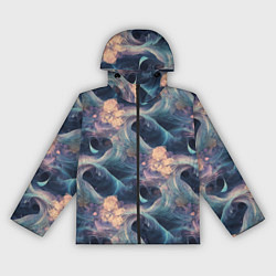 Ветровка с капюшоном женская Волнообразная фрактальная абстракция, цвет: 3D-черный