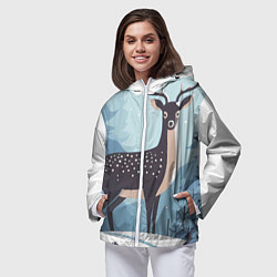 Ветровка с капюшоном женская Зимняя сказка олень в лесу, цвет: 3D-белый — фото 2