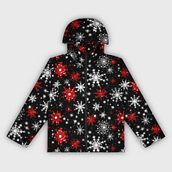 Ветровка с капюшоном женская Белые и красные снежинки на черном фоне - нейросет, цвет: 3D-черный