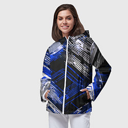 Ветровка с капюшоном женская Киберпанк линии белые и синие, цвет: 3D-белый — фото 2