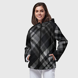 Ветровка с капюшоном женская Черно-белая диагональная клетка в шотландском стил, цвет: 3D-черный — фото 2
