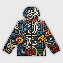 Ветровка с капюшоном женская Абстрактный цветной паттерн в славянском стиле, цвет: 3D-черный