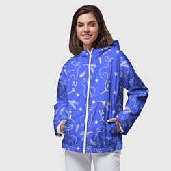 Ветровка с капюшоном женская Синий рождественский принт с оленями, цвет: 3D-белый — фото 2