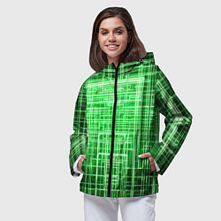 Ветровка с капюшоном женская Зелёные неоновые полосы киберпанк, цвет: 3D-черный — фото 2