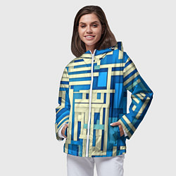 Ветровка с капюшоном женская Полосы на синем фоне, цвет: 3D-белый — фото 2