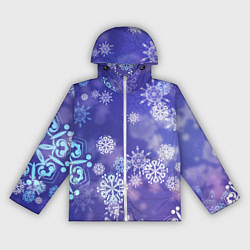 Ветровка с капюшоном женская Крупные снежинки на фиолетовом, цвет: 3D-белый