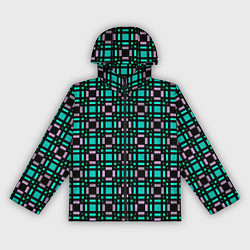 Ветровка с капюшоном женская Зелено-сиреневый с черный клетчатый узор, цвет: 3D-черный