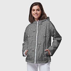 Ветровка с капюшоном женская Лабиринт с иероглифами, цвет: 3D-белый — фото 2
