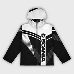 Ветровка с капюшоном женская Scania логотип на абстрактном фоне, цвет: 3D-черный