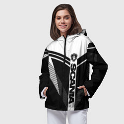 Ветровка с капюшоном женская Scania логотип на абстрактном фоне, цвет: 3D-черный — фото 2