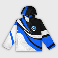 Ветровка с капюшоном женская BMW - синяя абстракция, цвет: 3D-белый